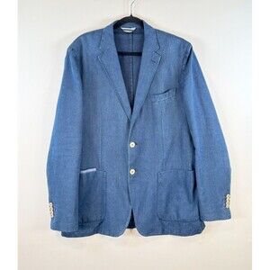 Massimo Dutti Mens Blazer Blue Two Button Sports Coat Suit Jacket Notched 46